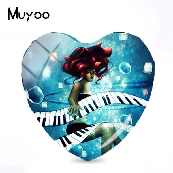 

2019 new piano music painting jewelry grand pianos heart cabochon handmade glass dome cabochon gifts women, Blue;slivery