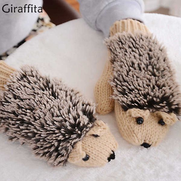 

winter warm plush gloves fluffy hedgehog animal mittens soft women full finger covered gloves cartoon fleece heated mittens, Blue;gray