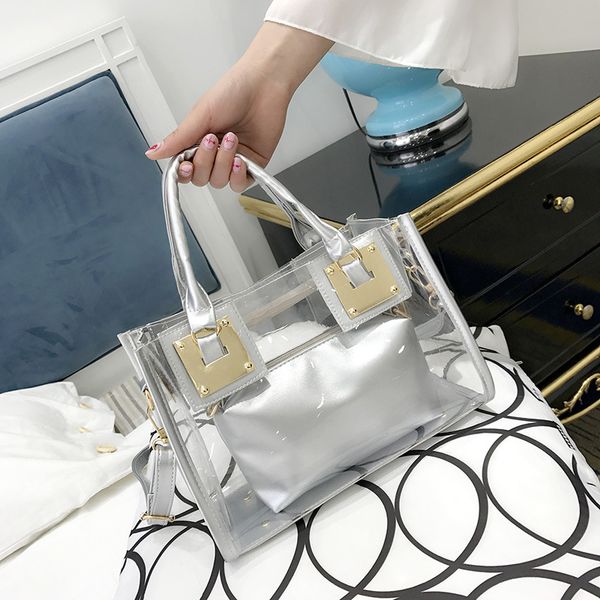 

2020 new women's bag transparent two piece cover mother bag jelly fashion portable shoulder