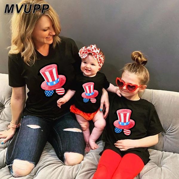 

family looking clothes mother father baby kids outfits funny hat printed mommy and me biys girls tshirts cotton black summer new, Blue