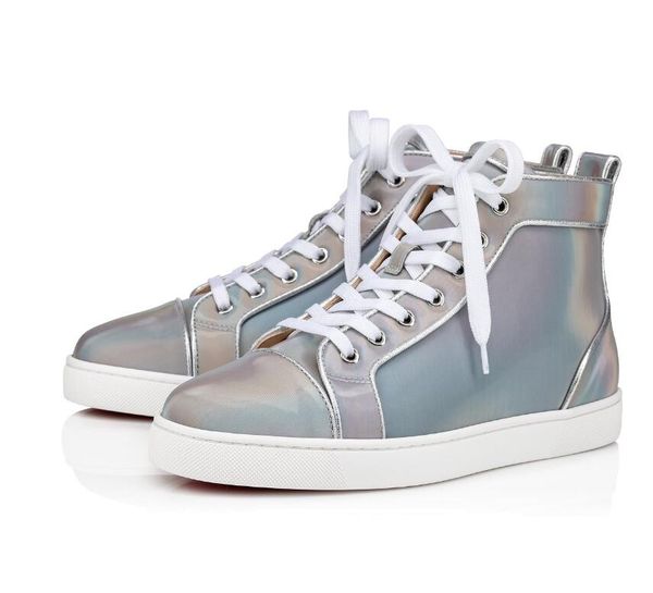 

fashion red bottom leather men orlato playground games fluorescence iridescence high-sneakers white sole laces leisure trainer footwear, Black