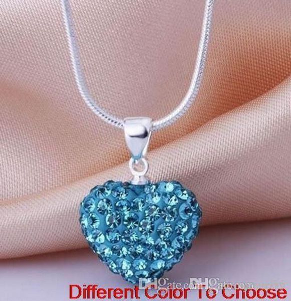 

fashion ale new wedding mircro pave disco mix colors beads clay heart silver plated crystall crystal necklace pendant women y3422 w62