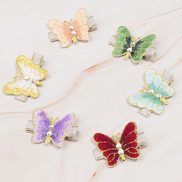 

hand embroidery rhinestones butterfly hair clips retro little girls barrettes children accessories cute hairpin, Slivery;white