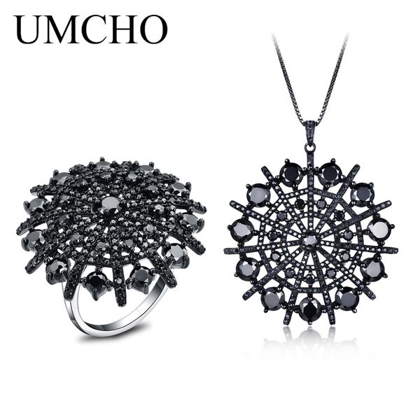 

umcho hyperbole gemstone natural black spinel necklaces pendants rings women solid 925 sterling silver jewelry party gifts