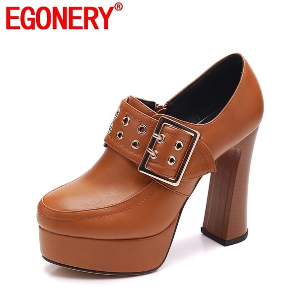 

egonery side zipper buckle platform office lady concise career fashion shoes ethnic comfortable skid resistance woman pumps, Black