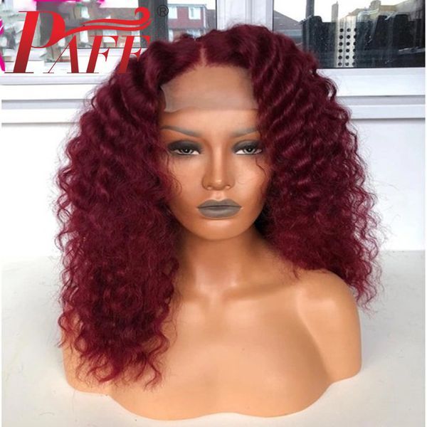 

paff 99j burgundy red short human hair wigs pre plucked curly red lace front wig 13x6 lace front brazilain remy wig, Black;brown