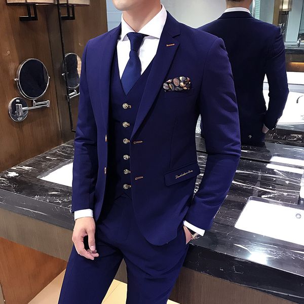 

jackets+vest+pants) 2020 new style fashion male autumn slim fit pure cotton business blazers/men's leisure three-piece suits, White;black