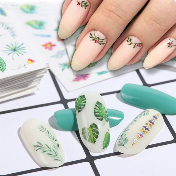 

water stickers for nails manicure nail art tropical leaf flowers sliders eye designs decoration summer fresh lestz816-844, Black