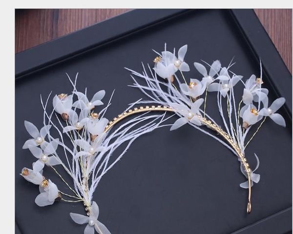 

white feather flowers marriage hair decoration super-immortal korean bridesmaid head flower wedding garment, Slivery;golden