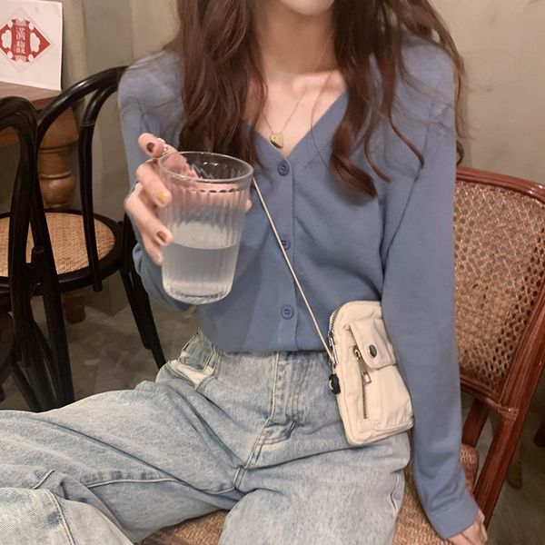 

spring and summer 2020 women button front crop knitted v-neck ribbed knit cardigans crop knitted soft sweater for women, White