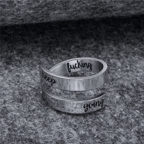 

Cross border exclusive hot sale fashion lettering keep fucking going double layer titanium steel ring can be customized