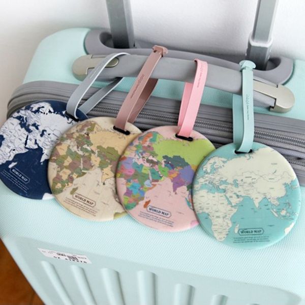 

Fa hion map luggage tag women travel acce orie ilica gel uitca e id addre holder baggage boarding tag portable label