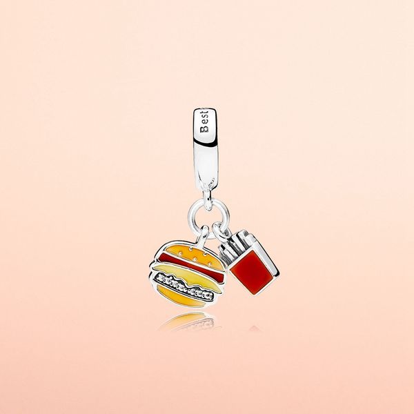 

wholesale- burger pendant for 925 sterling silver cz diamond ladies fashion diy pendant trinkets with original box, Bronze;silver