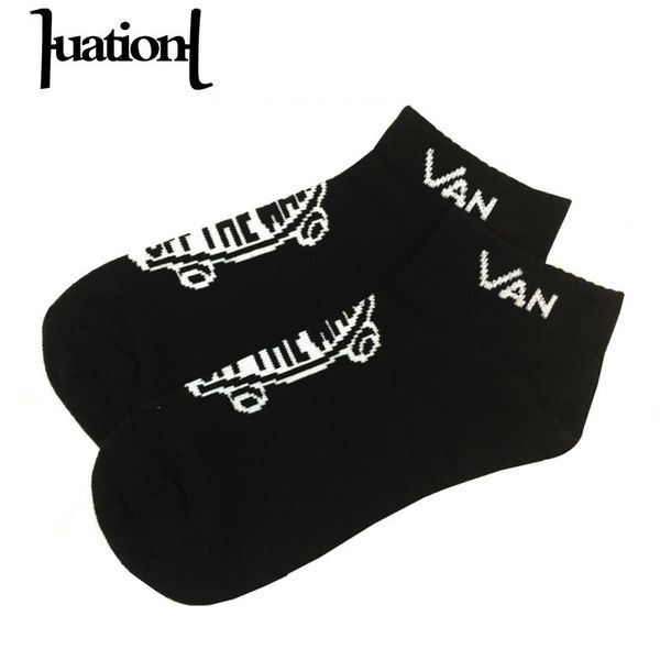 

huation spring autumn men cotton ankle socks for men's business casual printed letter short socks male sock slippers calcetines, Black