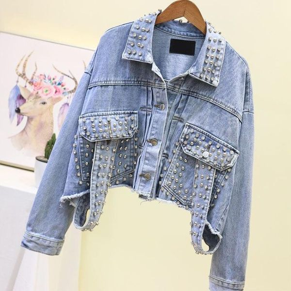 

women new beading jeans jacket asymmetric denim jacket loose outwear female students casual short denim coats women, Black;brown