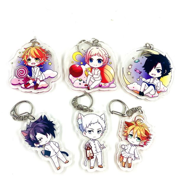 

the promised neverland acrylic toys figure emma keychain cosplay norman keyrings ray cars bags pendants key chains, Silver