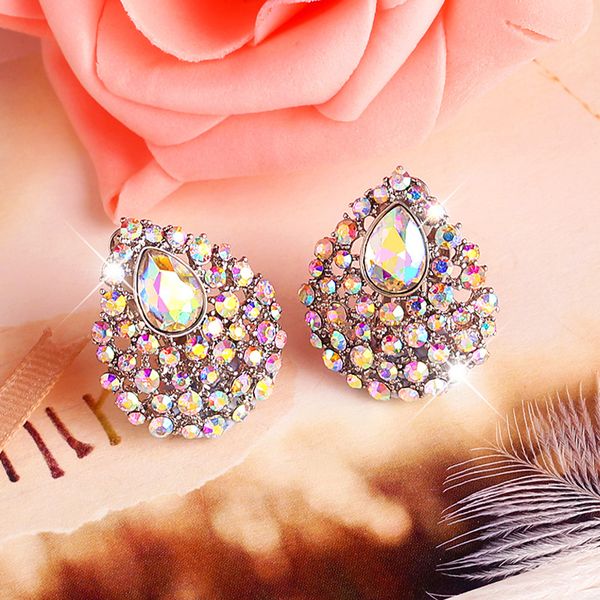 

clip on earrings 2019 new vintage black water drop women austrian crystal ear clips earrings without piercing non pierced hole, Silver