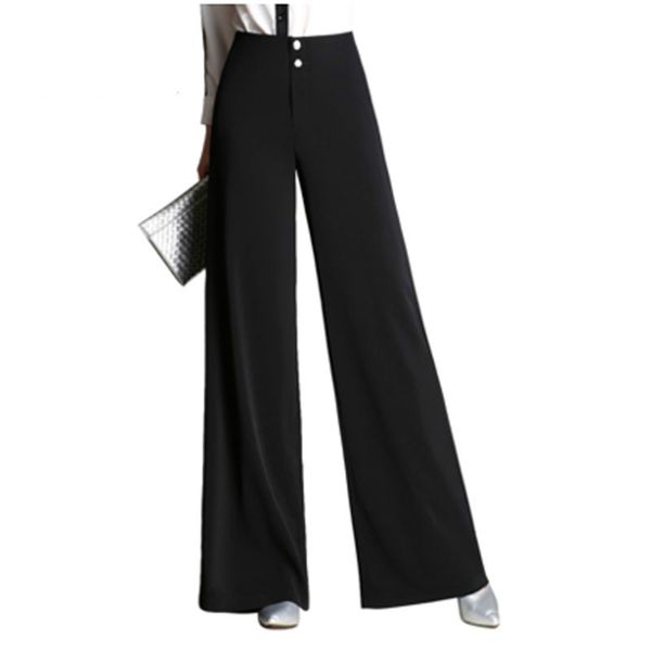 

2019 autumn winter high waist style women wide leg pants loose casual black suit trousers button female street, Black;white