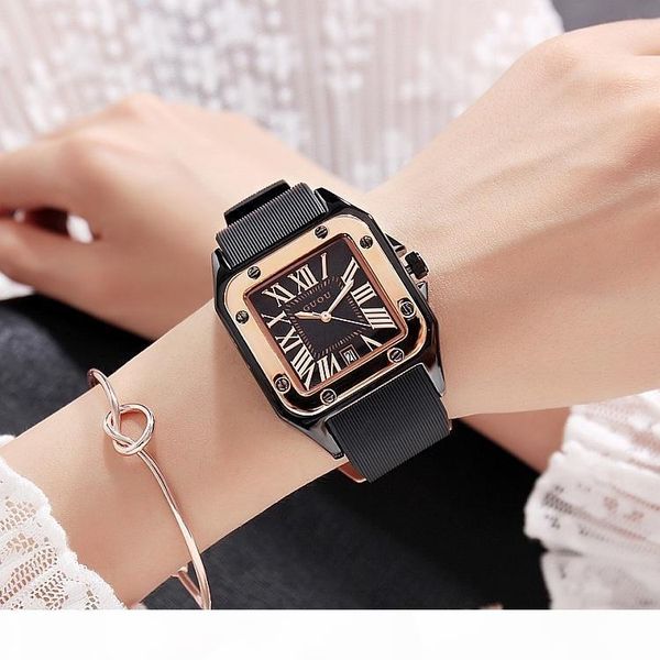 

fashion guou brand women watches lady luxury wristwatches rubber silicon dress watch square quartz dress gift student clocks y19052201, Slivery;brown