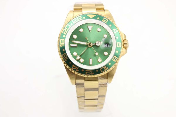 

men's mechanical watch 116710 business casual modern gold stainless steel case green side ring dial 4-pin calendar, Slivery;brown