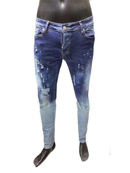 

new arrival mens designer jeans vintage fold bleached style hole fashion mens jeans slim motorcycle biker causal hip hop pants size 29-40, Blue