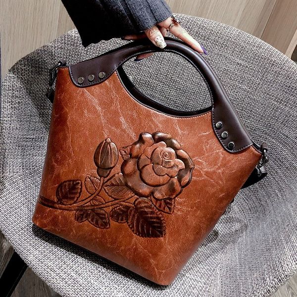 

women's handbag, rose printed large capacity one shoulder slant straddle bag, design 2020, rivet color contrast