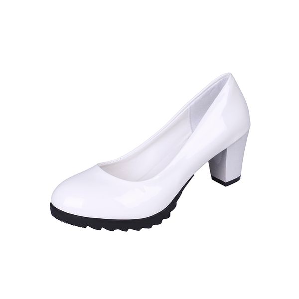 

office shoes women pumps low heels block heel shoes shallow slip-on solid round toe leather shoes women heel platform shoe woman, Black