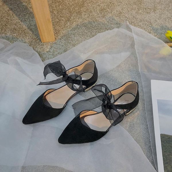 

pointed shallow mouth single shoes women flat bottom 2020 summer new korean version of the chic fairy style fairy shoes tide, Black