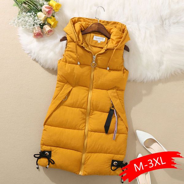 

plus size 3xl women vest winter jacket pocket hooded coat warm casual cotton padded vest female slim sleeveless waistcoat, Black;white