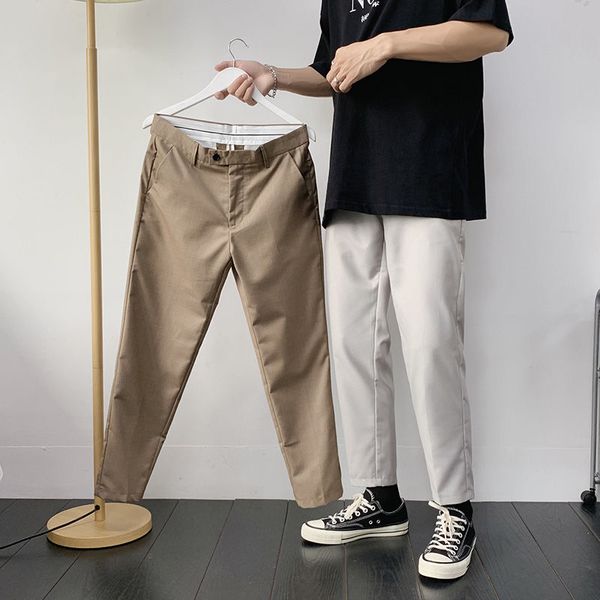 

2020 spring and summer new youth popular solid color men's korean version of the nine points trousers fashion casual feet pants, White;black