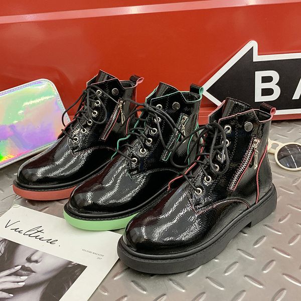 

bootee woman 2019 low heels booties martins for women lace up women's rubber boots booties ladies luxury designer round toe, Black