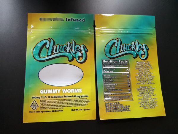 

Chuckles Mylar Bags Smell Proof 57.7 grams Stand Up Pouch Zipper Packaging for Dry Herb Flowers MINI RAINBOW BELTS GUMMY WORMS DHL