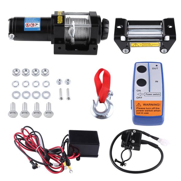 

electric 4000lb winch 12v steel cable powerful winch quad bike atv boat tool
