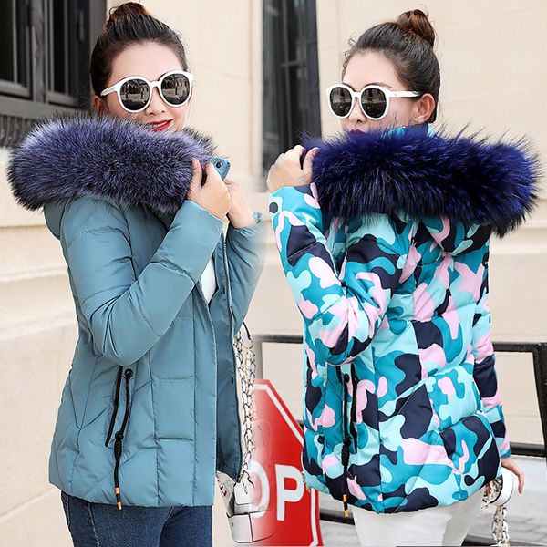 

dropshipping winter women parkas coat fashion female down jacket a hood large faux fur collar coat puffer jacket, Black