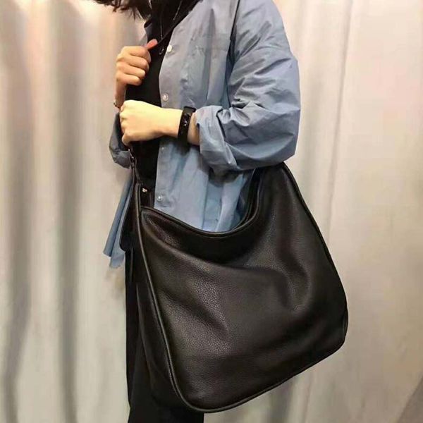 

large genuine leather shoulder bag simple women 100% cowhide crossbody shoulder bag casual big vintage ladies shopping bags