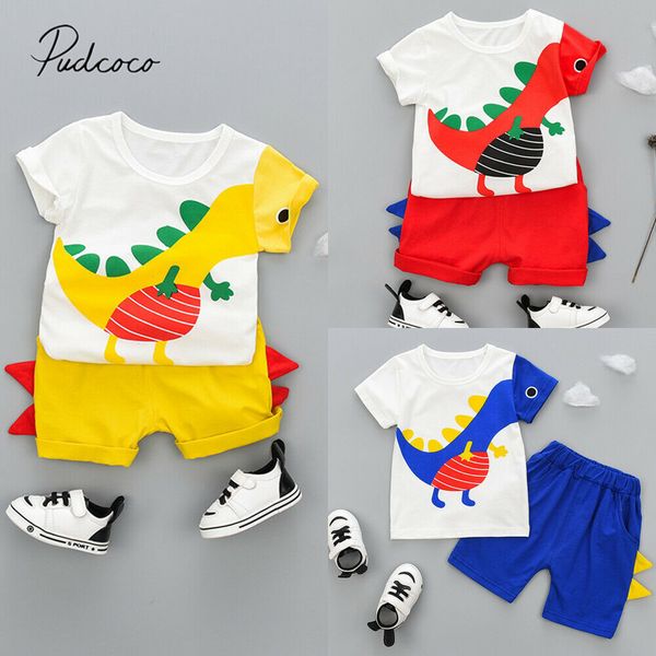 

2019 дети летняя одежда малышей kid baby boy outfit set 2pcs динозавр печати топы футболка + шорты брюки забавный 3d outfit 1-5t, White