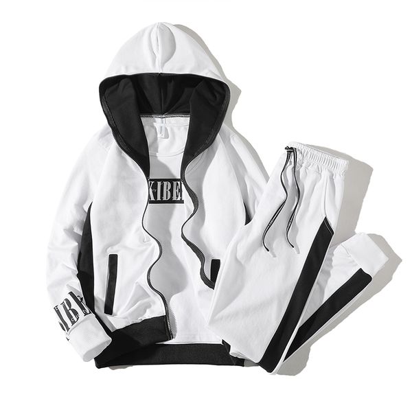 

loldeal men's casual print pullover hoodie active sweat suit tracksuit set, Gray