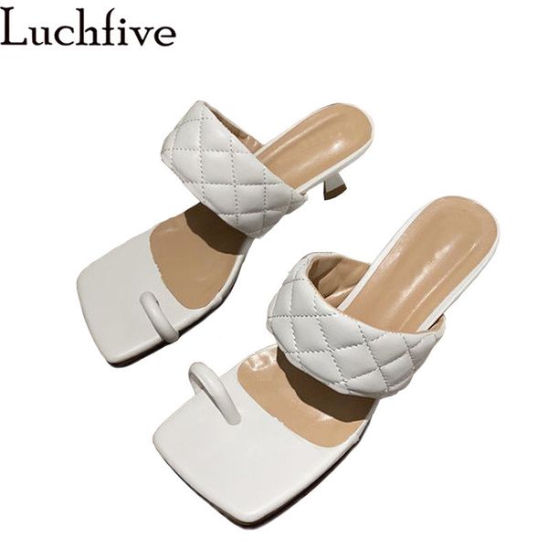 

fashion split toe mules women summer vacation party shoes black white yellow square toe high heels sandals leather slippers lady
