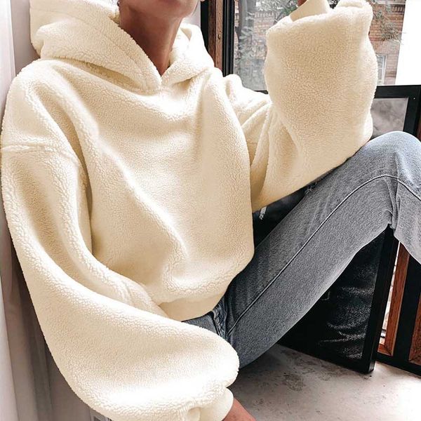 

autumn and winter 2019 fluffy long sleeve super dalian hoodie plush pullover sweatshirt artificial fur fluffy hoodie, Black