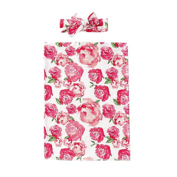 

2pcs/set newborn bow-knot hair band floral printed blanket infants wrapped towel xxfe