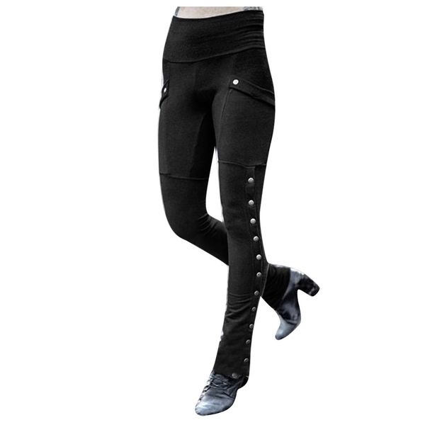

women streetwear trousers female fashion button casual slim rivet split pants punk button locomotive long pant yl5, Black;white