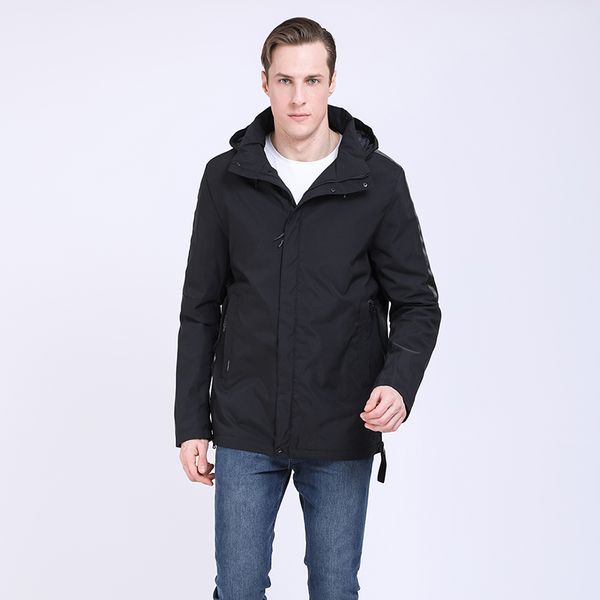 

2019 men jacket spring cotton padded coat mens casual coats hooded men parka detachable hood outwear russian style, Black
