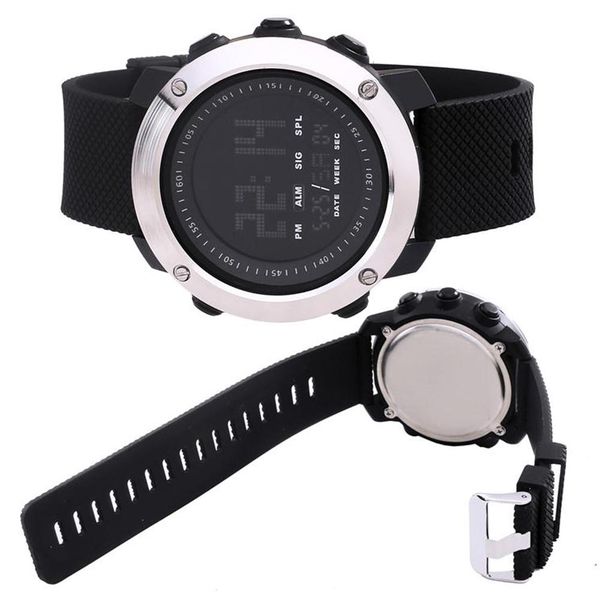 

multifunction waterproof outdoor sports men watch led digital stainless steel wrist watch plexiglass mirror montre homme, Slivery;brown