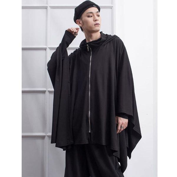 

black sweater men's tide hood spring and summer lazy wind men wear hats shawl cloak cloak bat shirt coat loose