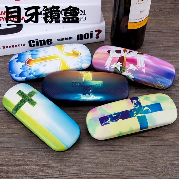 

christianity catholicism jesus cross glasses box men and women personal creativity portable storage ins myopia glasses case, Silver