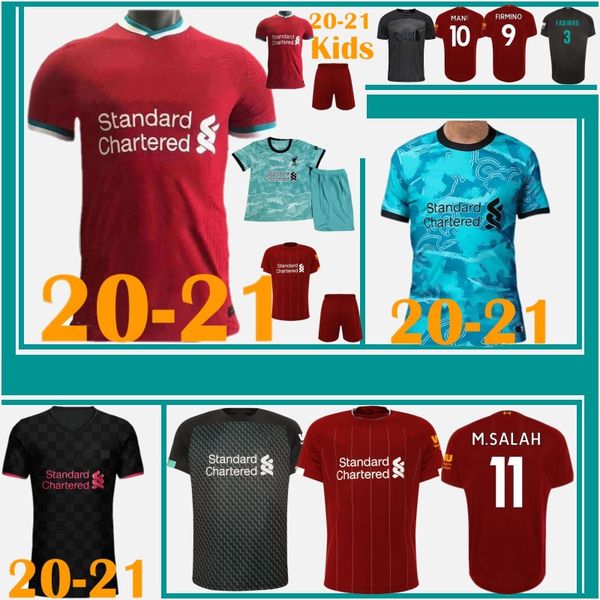 

20 21 soccer jerseys 11 mohamed salah 10 mane m.salah 9 firmino henderson 4 virgil men kids home 2020 camisetas futbol, Black;yellow