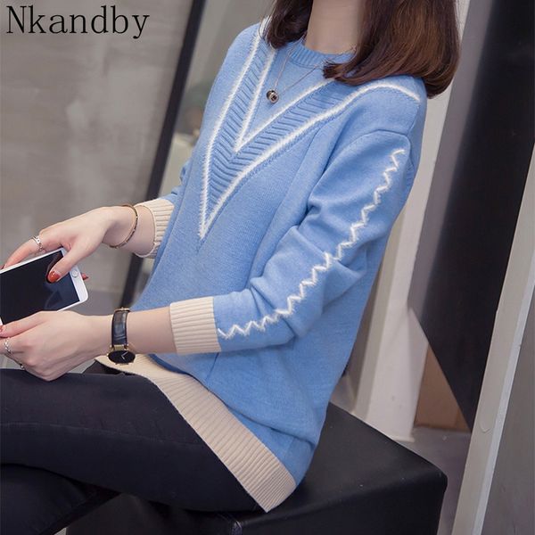 

plus size korean style knitted women fashion long sleeve pullovers sweater oversized round neck streetwear jumper, White;black