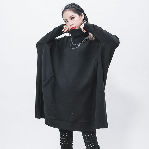 

korea 2020 new spring turtleneck solid color pullover dress women casual loose batwing sleeve popular dress tide y121, Black;gray