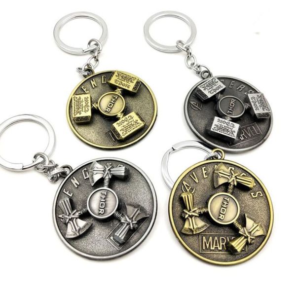 

12pc rotating 4 thor hammer keychain marvel superhero carol danvers key ring men women fashion jewelry, Silver