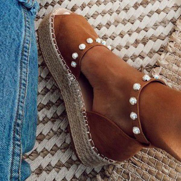 

women's sandals thick-soled beads ladies pearl strap ankle leopard platform wedges sandals roman shoes summer comfort vrouw#g7, Black